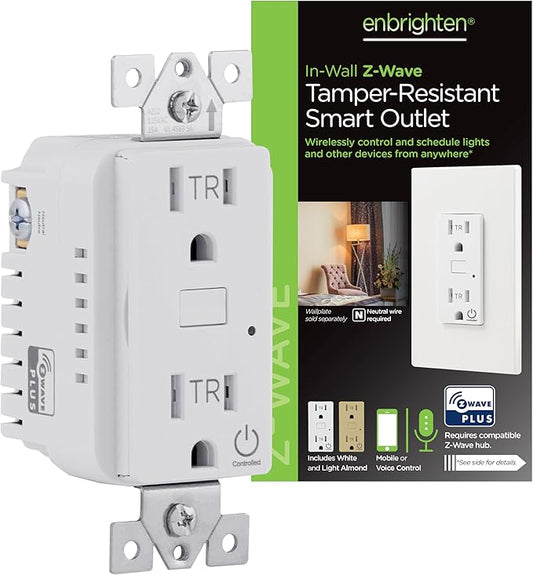 Enbrighten Z-Wave Plus Smart Receptacle, Works by Enbrighten