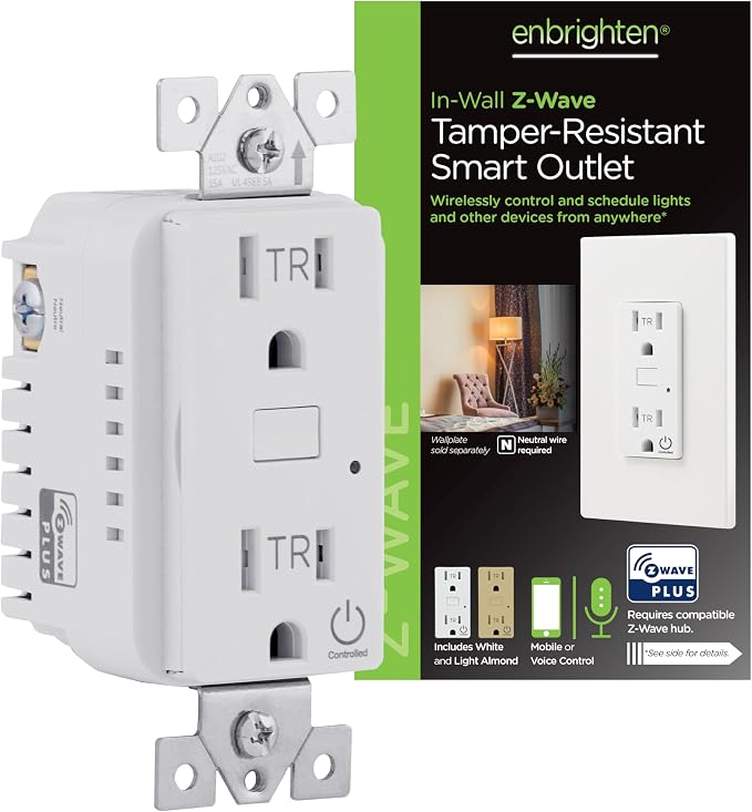 Enbrighten Z-Wave Plus in-Wall Smart Tamper-Reistant Outlet, Works by Enbrighten