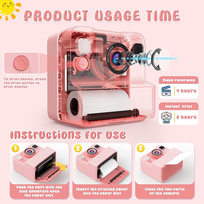 Kids Camera Instant Print with Flip Lens, 1080P HD Video Inkless Toddler - Image 2