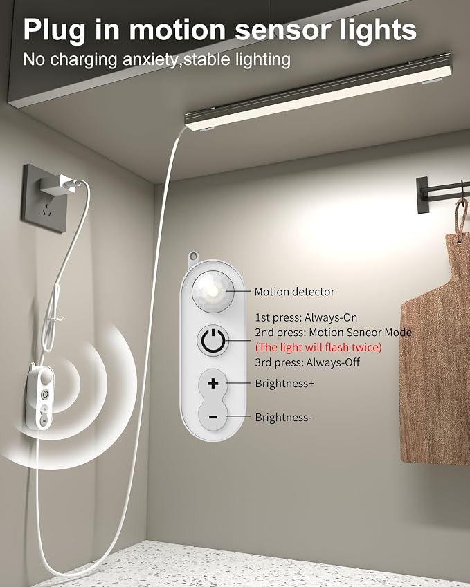 ASOKO Motion Sensor Dimmable Led Under Cabinet Lighting, 12 inches Plug in Led - Image 2