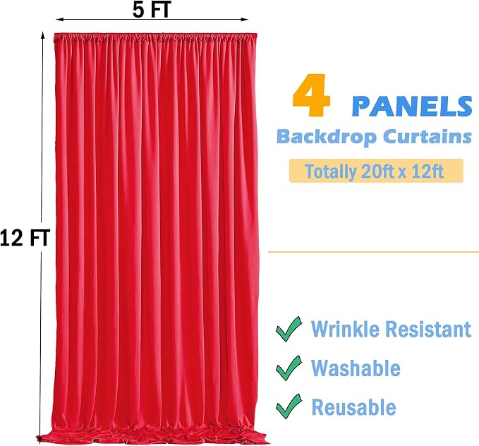 20ftx12ft Wrinkle Free Red Backdrop Curtains - Image 8