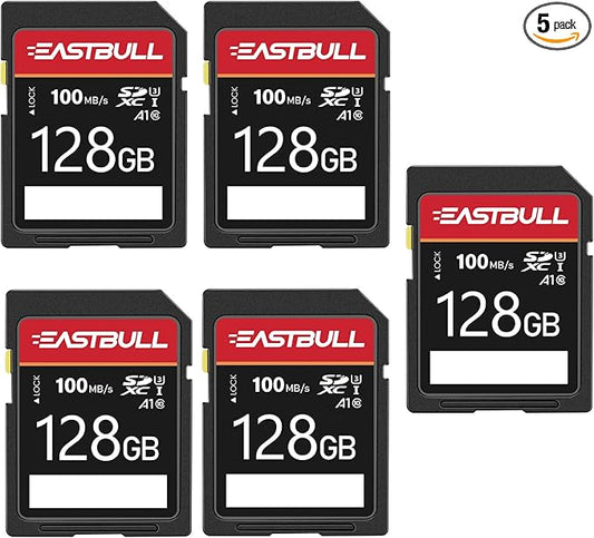 EASTBULL 5-Pack SD Card 128GB U3 V30 High-Speed 100MB/s Read Class 10 SD Card by EASTBULL
