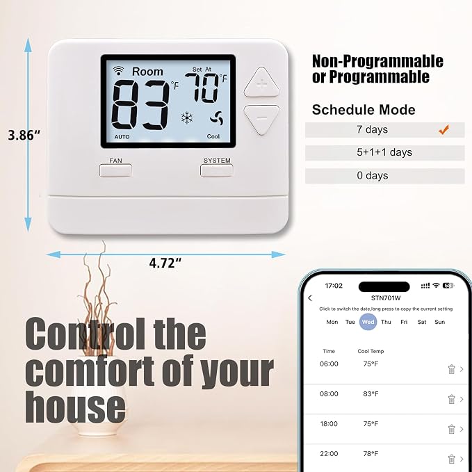 Heagstat WiFi Thermostats for Home Single-Stage 1Heat/ 1Cool, APP Remote Control - Image 3
