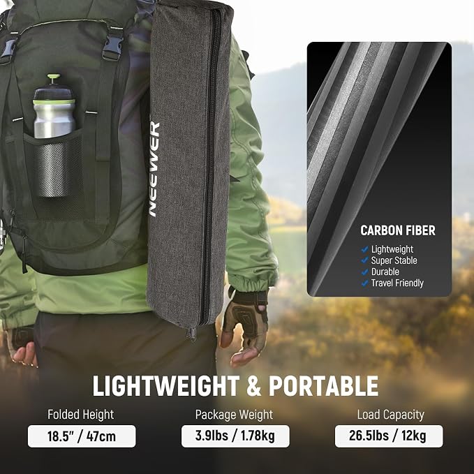 NEEWER 66"/168cm Carbon Fiber Tripod - Image 8