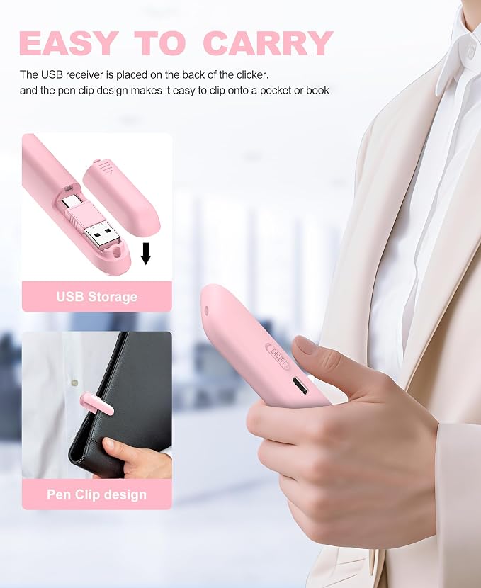 2-in-1 USB-A & USB-C Presentation Remote – Pink Wireless PowerPoint Clicker - Image 4