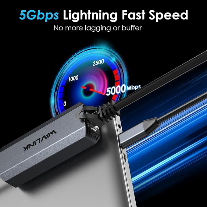 WAVLINK 5Gbps USB C Ethernet Adapter – 5G/2.5G/1G/100M/10M Auto-Adaptive - Image 3