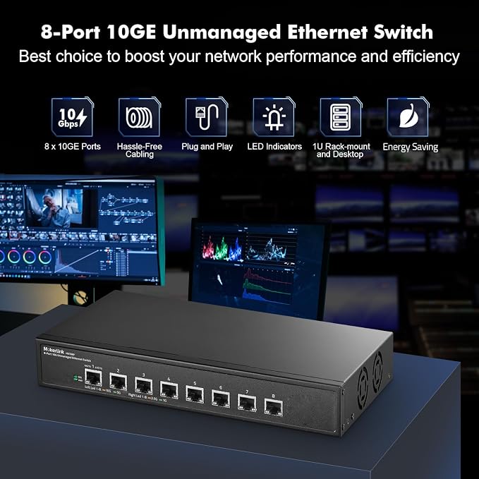 MokerLink 8 Port 10G Unmanaged Ethernet Switch, 10G/5G/2.5G/1G Auto-Adaptive - Image 2