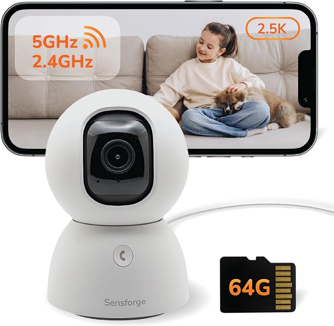 SensForge 2.5K Pan-Tilt Security Camera, 360° Dual-Band WiFi Camera by SensForge