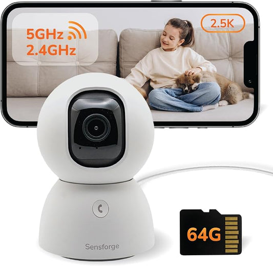SensForge 2.5K Pan-Tilt Security Camera, 360° Dual-Band WiFi Camera by SensForge
