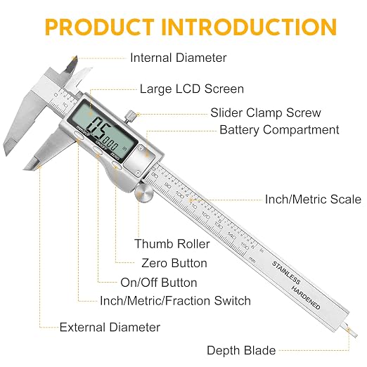 Digital Caliper, Sangabery 6 inch Stainless Steel Caliper Measuring Tool - Image 5