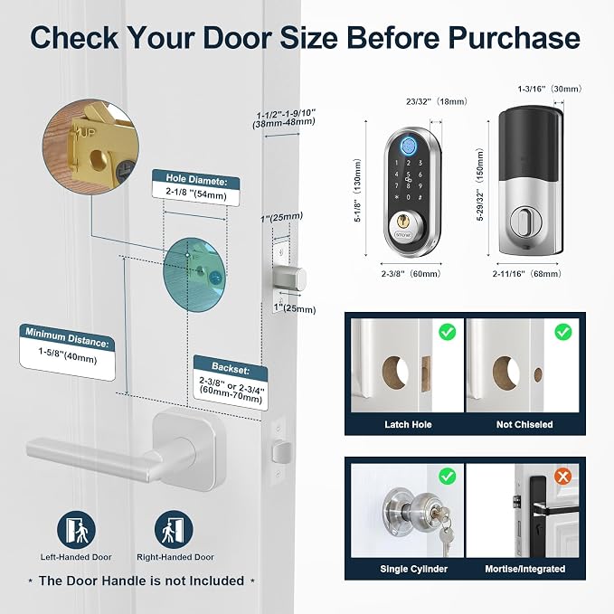 Smart Deadbolt, SMONET Fingerprint Electronic Deadbolt Door Lock - Image 2