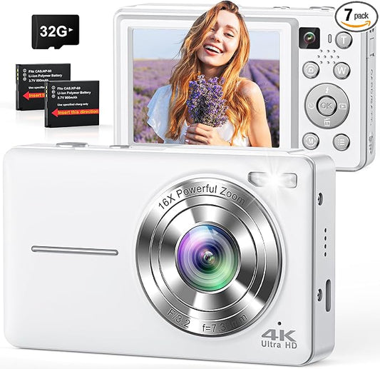 4K Digital Camera, 64MP Autofocus Point and Shoot Camera by CAMKORY