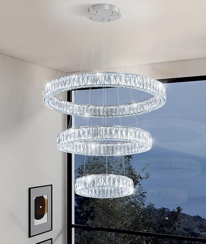 HAIXIANG Modern Glam Chandelier Crystal LED Remote Rings Chandelier Adjustable - Image 4