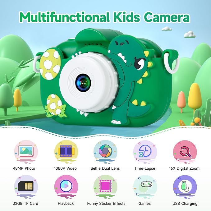 Kids Camera Boys Toys for 3 4 5 6 7 8 9 Years Old Boys, 48MP Dual Lens Kids - Image 2