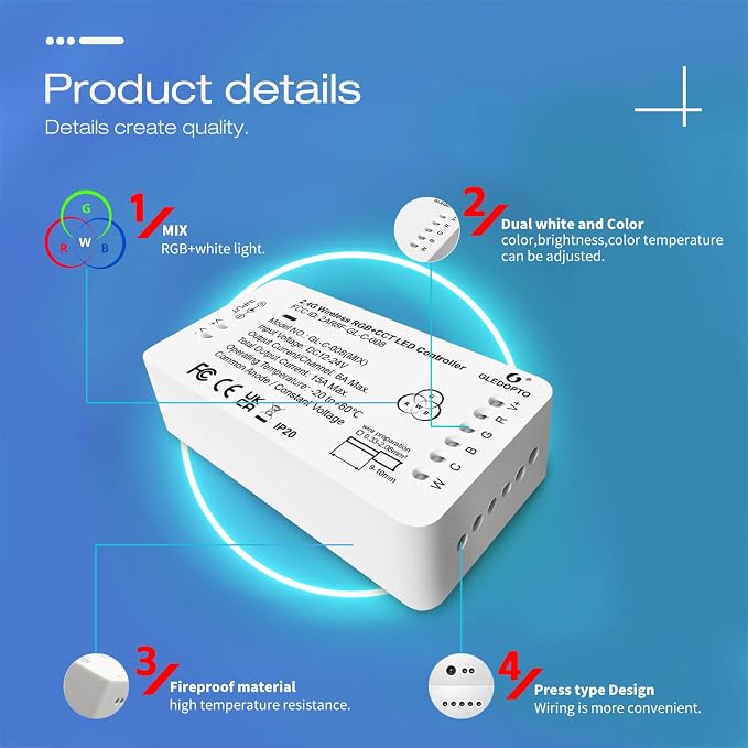 GLEDOPTO ZigBee 3.0 LED Strip Controller RGB+CCT Mix Dimmable Compatible - Image 6