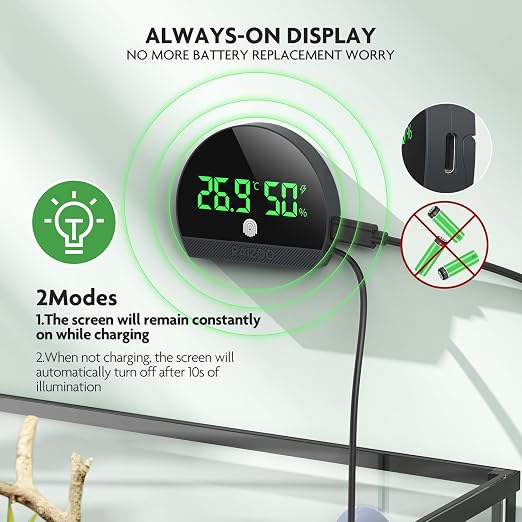 PAIZOO Reptile Thermometer Hygrometer, LED Rechargeable Reptile Tank - Image 3