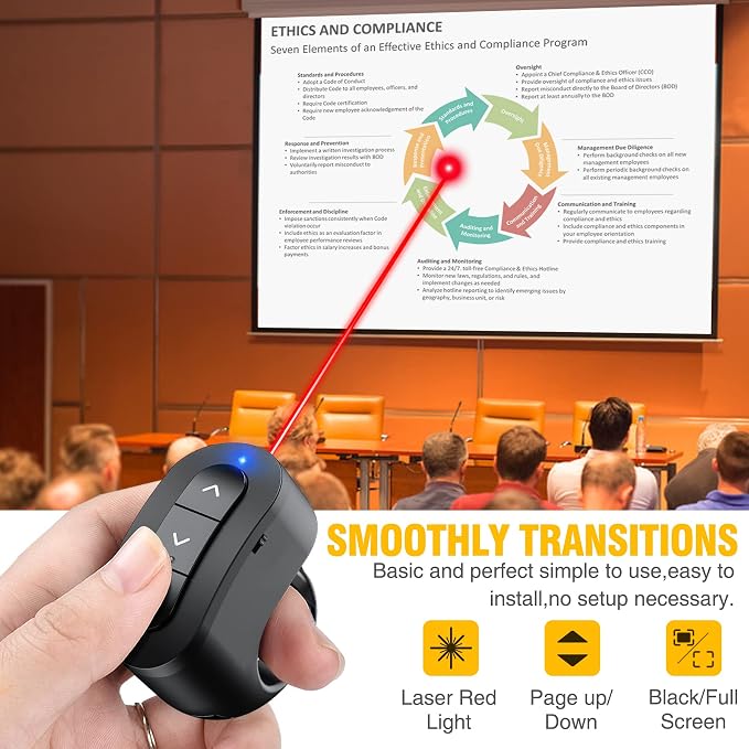 Presentation Clicker USB Rechargeable Powerpoint Clicker, Finger Ring RF 2.4GHz - Image 2