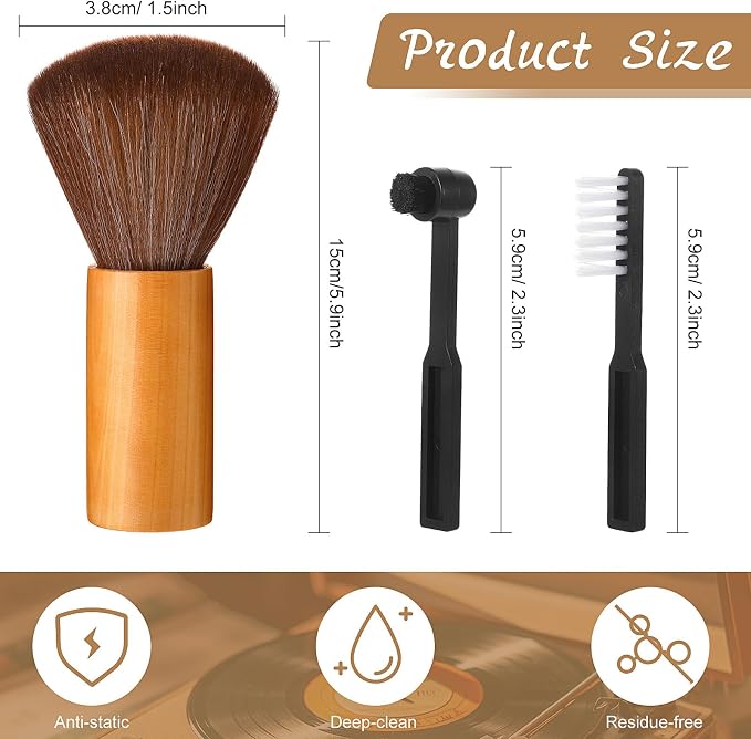 Ziliny 3 Pcs Vinyl Record Cleaning Brush Wooden Anti Static Dust Record Vinyl - Image 2