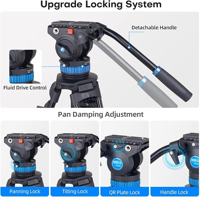 SIRUI AM-25S Video Tripod, 74.8" Professional Heavy Duty Tripod - Image 5