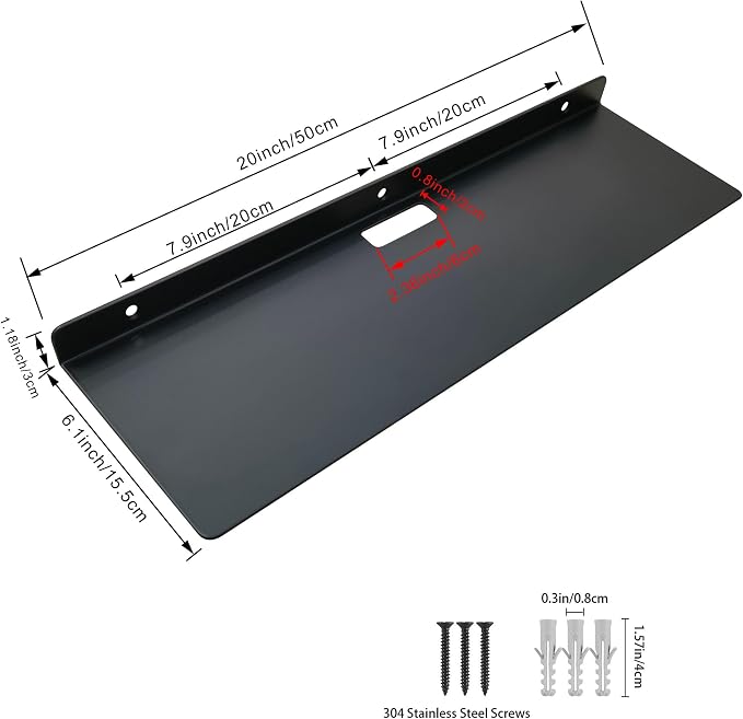 20 Inch Black Floating Wall Shelves, Wall-Mounted Small Storage Shelf - Image 2