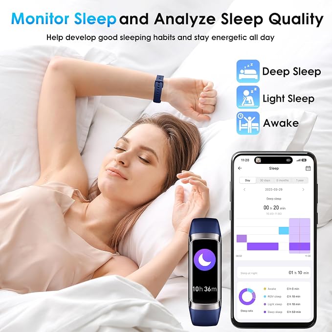 Fitness Tracker, 24/7 Heart Rate Blood Oxygen Blood Pressure Body Temp Monitor - Image 3