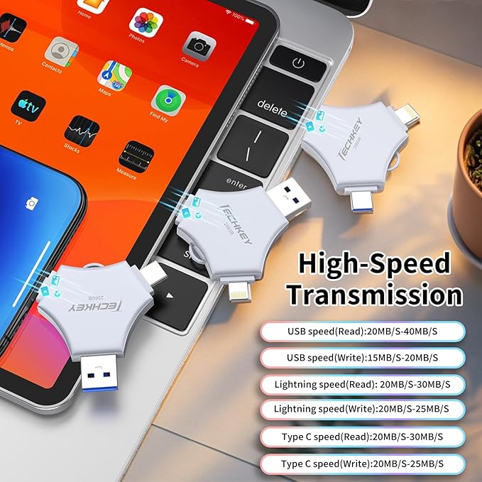 USB 3.0 Flash Drive for iPhone 256GB: MFi Certified 3in1 External Memory Photo - Image 7