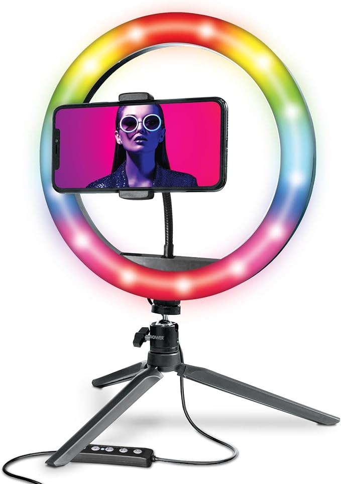 Bower 10 inch RGB Selfie Desktop Ring Light Stand Studio Kit by Bower