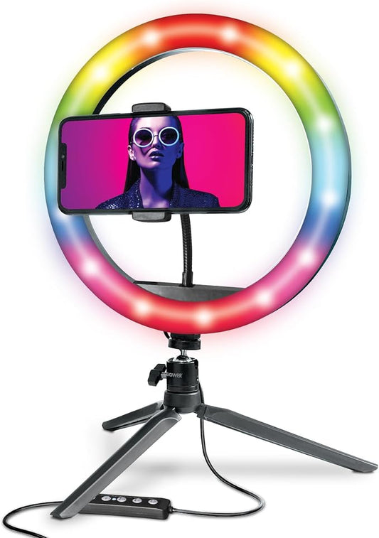 Bower 10 inch RGB Selfie Desktop Ring Light Stand Studio Kit by Bower