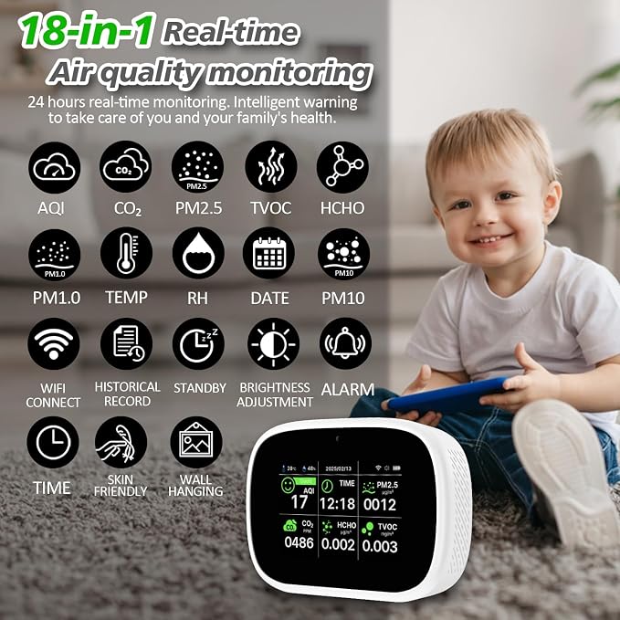 18-in-1 Smart Air Quality Monitor, WiFi Indoor Air Detector - Image 2