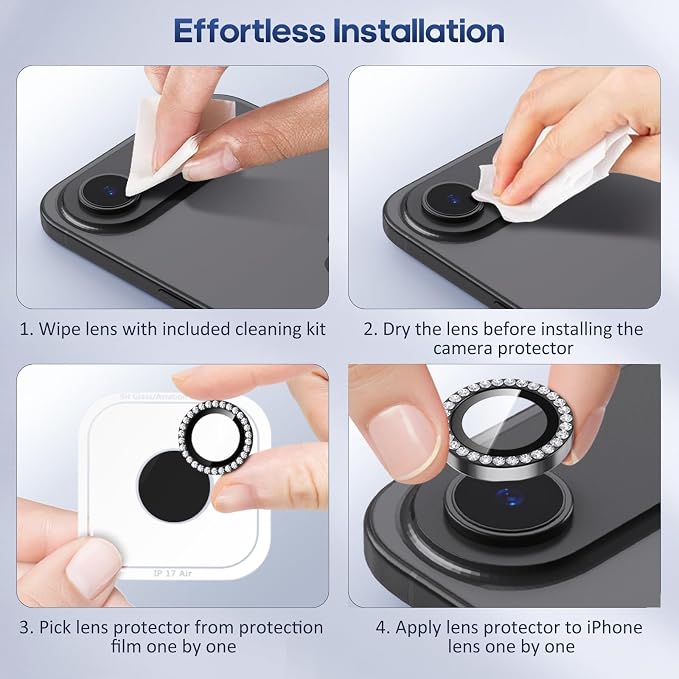 for iPhone 17 Air Camera Lens Protector Bling, Individual Diamond Metal Ring - Image 7