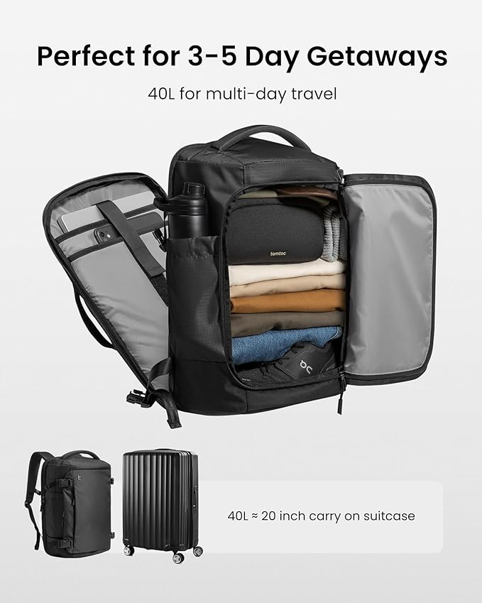 tomtoc Travel Backpack 40L, TSA Friendly Flight Approved Carry-on Luggage Hand - Image 3