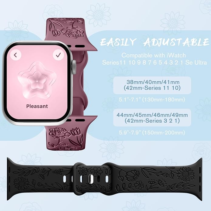 SNBLK 6 Pack Floral Engraved Bands Compatible - Image 9