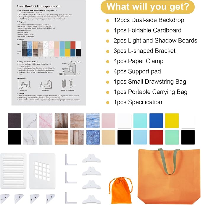 Meking 12Pcs 22Patterns Small Product Photography Backdrops Kit Photo - Image 6