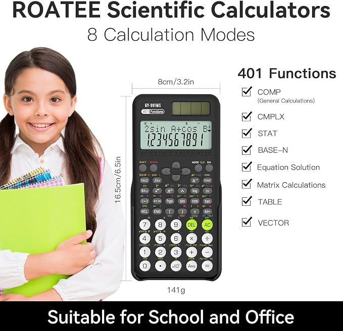 Scientific Calculator School Supplies, ROATEE 991MS 401 Functions 2-Line - Image 2