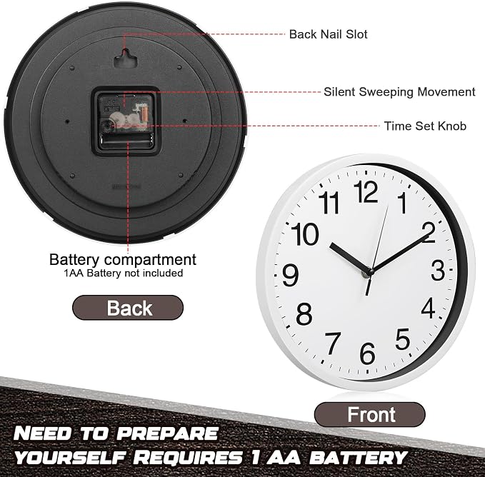 Inbagi 8 Pcs Wall Clock Large Silent Battery Operated Wall Clocks Modern Non - Image 5