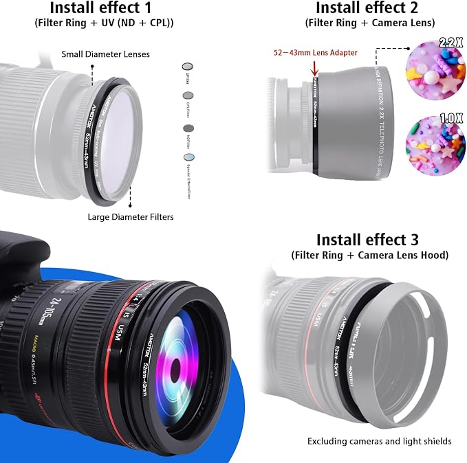 52mm Lens to 43mm Camera Lens Adapter, 52mm-43mm Filter Step-Down Ring - Image 5