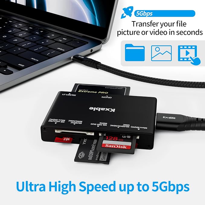 SD Card Reader 7 in 1, Kxable USB 3.0 Memory Card Reader/Writer 5Gbps, - Image 3