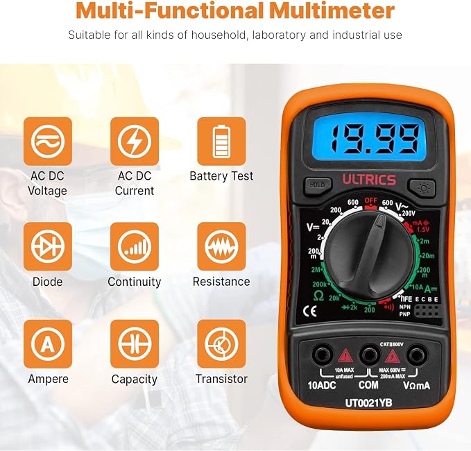 Digital Multimeter Tester by ULTRICS, Data Hold and Test Leads - Image 3