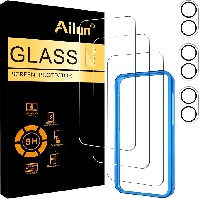 Ailun 3 Pack Screen Protector for iPhone 16 Plus + 3 Pack Camera Lens Protector by Ailun