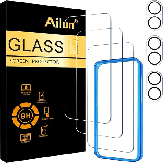 Ailun 3 Pack Screen Protector for iPhone 16 Plus + 3 Pack Camera Lens Protector by Ailun