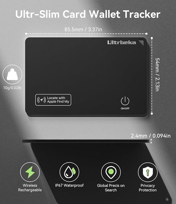 Ultrbeka Ultra-Thin Wallet Tracker Card, Rechargeable 0.094in IP68 Waterproof - Image 3