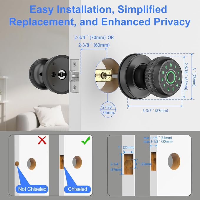 BIWIBON 5-in-1 Smart Door Knob, Fingerprint Door Knob - Image 6