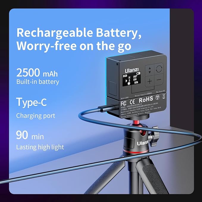 ULANZI VL49 Pro RGB Video Light, Mini Rechargeable LED Camera 360° Full Color - Image 3