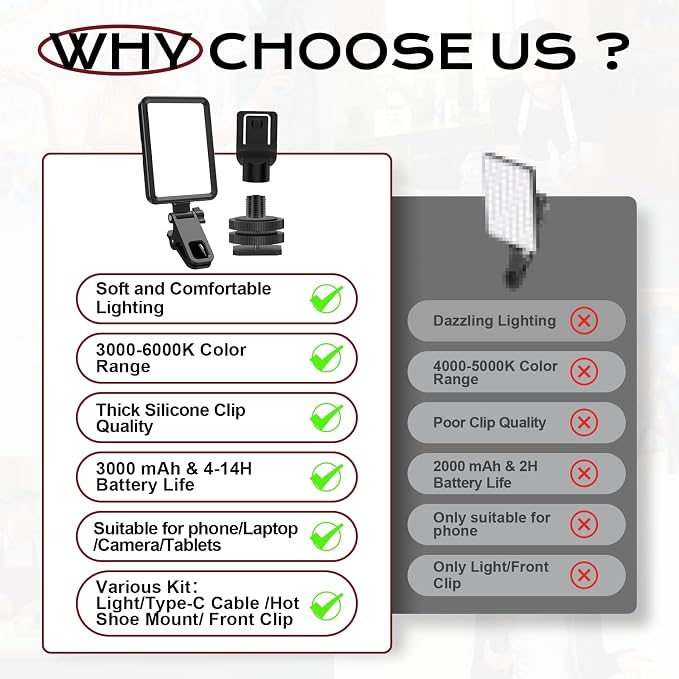 Rechargeable Soft Selfie Light for Phone, 4-14H Battery Portable LED Light for - Image 8