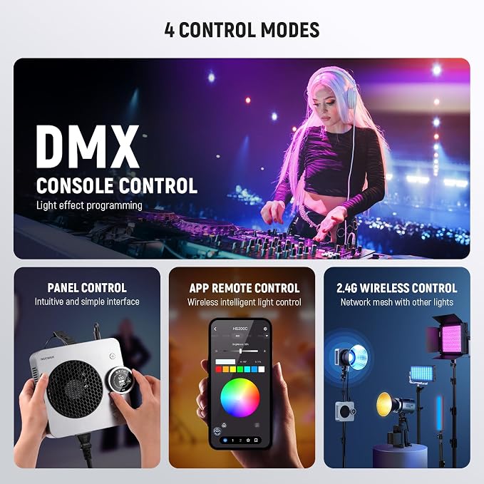 NEEWER HS200C Portable RGB LED Video Light, APP/2.4G/Panel/DMX Control - Image 6