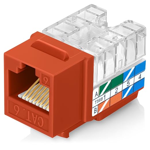Everest 90° Angled RJ45 Cat6 Keystone Jacks 50-Pack in Orange by EverestMediaSolutions