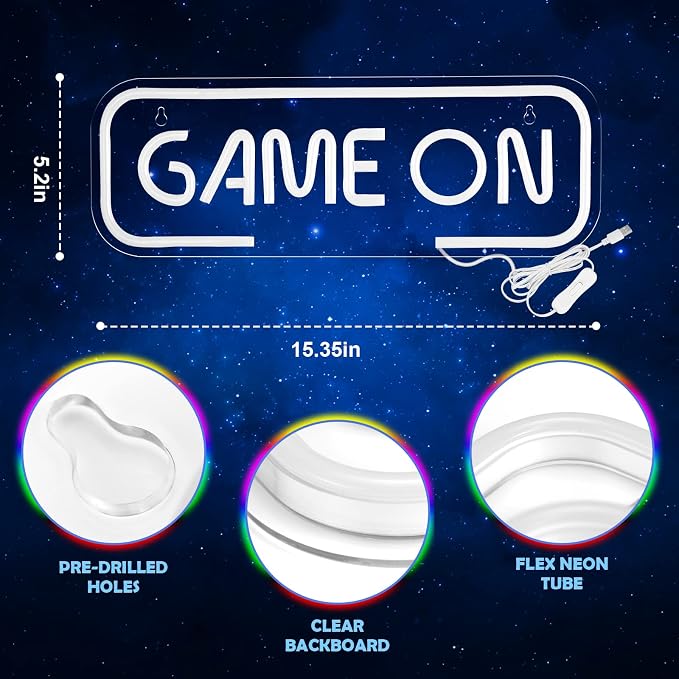 Kavaas Gaming Neon Sign, Game On Neon Sign - Image 3