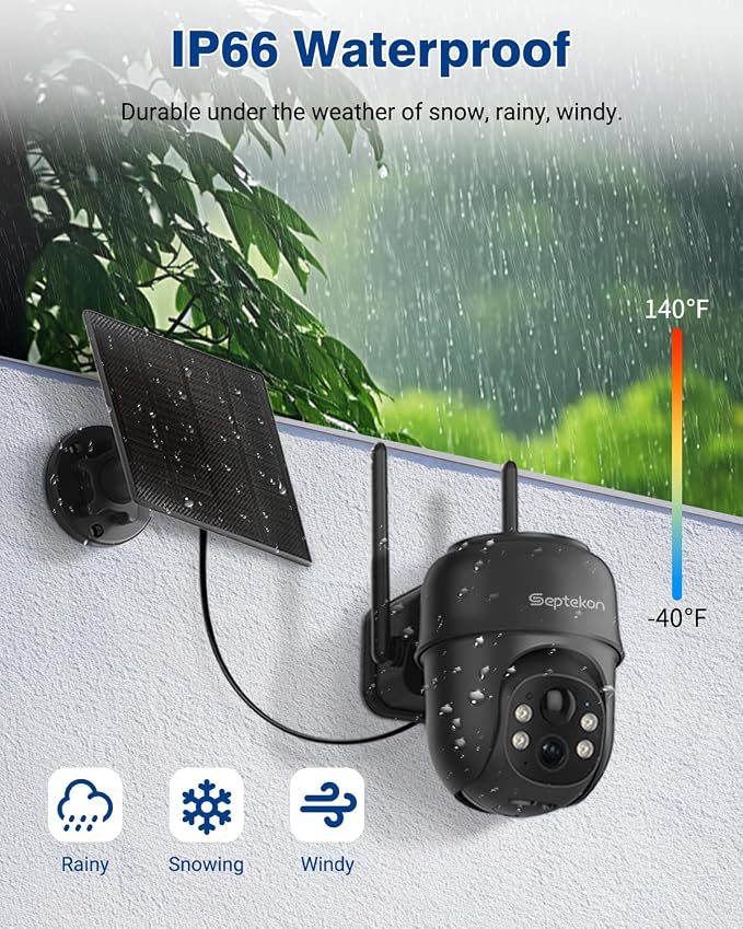 Septekon 2K Solar Security Cameras Wireless Outdoor 2 Pack, 360°PTZ Battery - Image 6