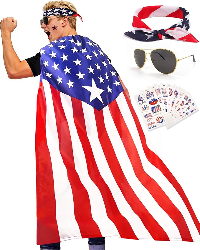 250 Year Wearable American Flag Cape Costume Set 250th Anniversary Merchandise by YUSPENYE