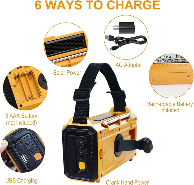 Raynic Emergency Radio, 5000mAh/18500mWh Weather Radio, Solar Hand Crank Radio - Image 4